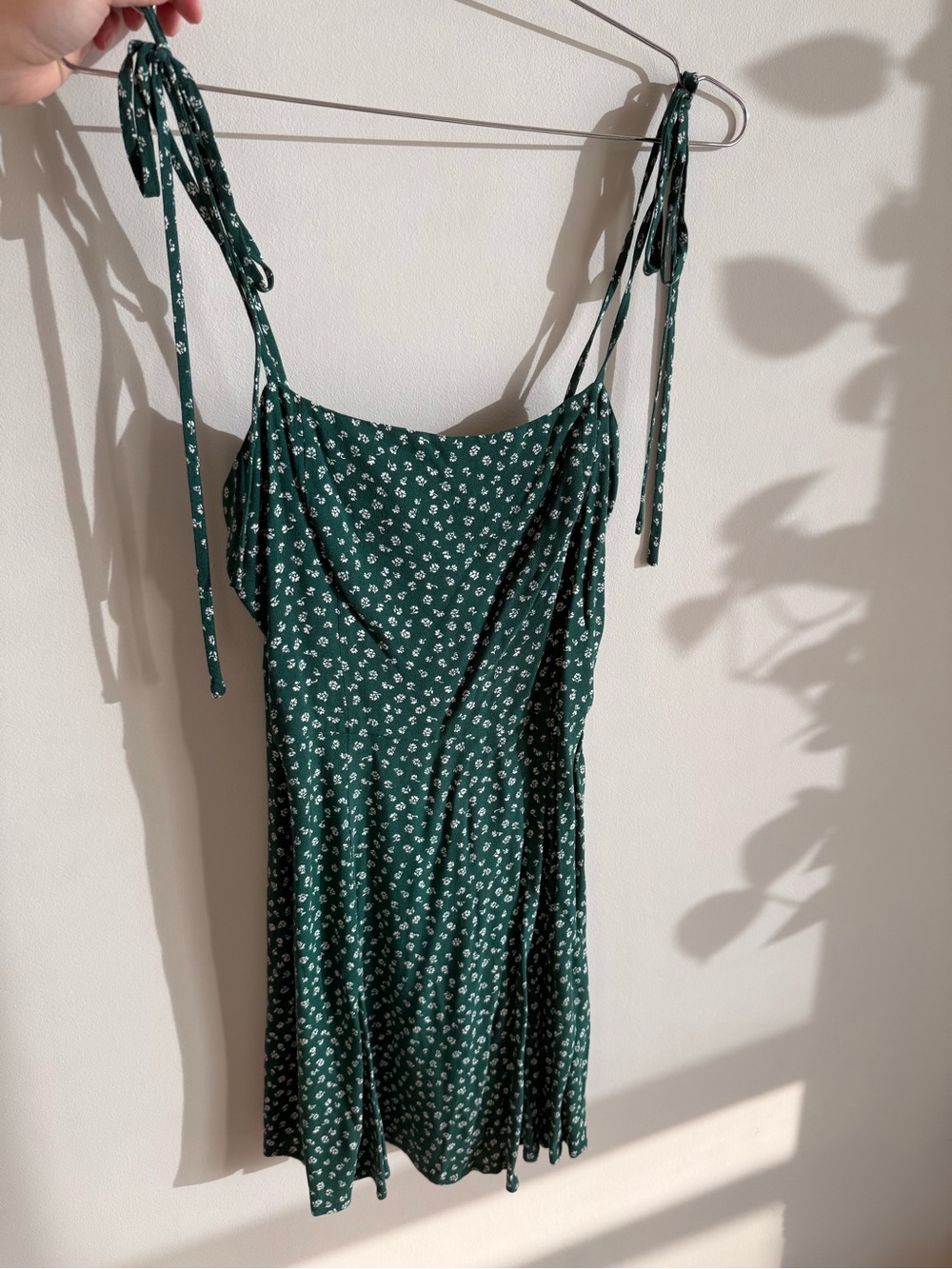 Reformation Dark Green Mini Slip Dress with White Floral